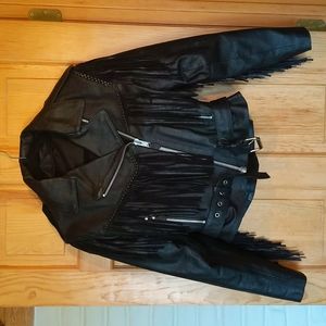 NWOT | Amazing black leather fringe jacket